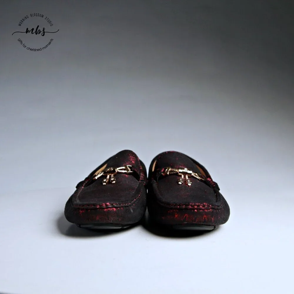 NWT Royal‎ Shoes Metallic Loafers with Golden Decor Burgundy Men 8